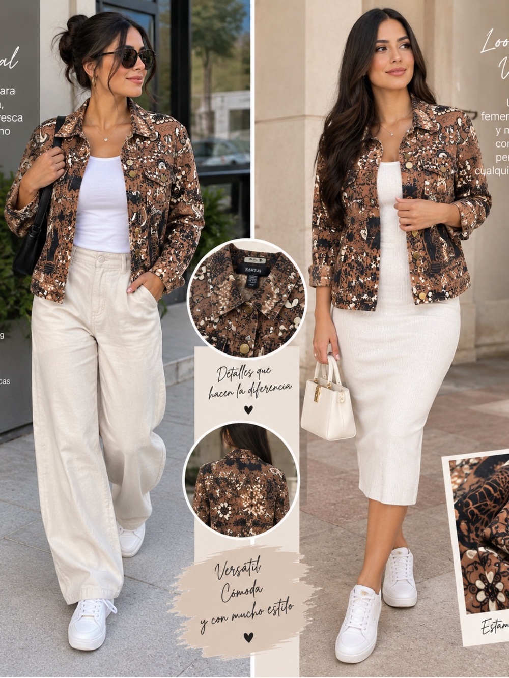 Kaktus Brown Floral Jean Jacket